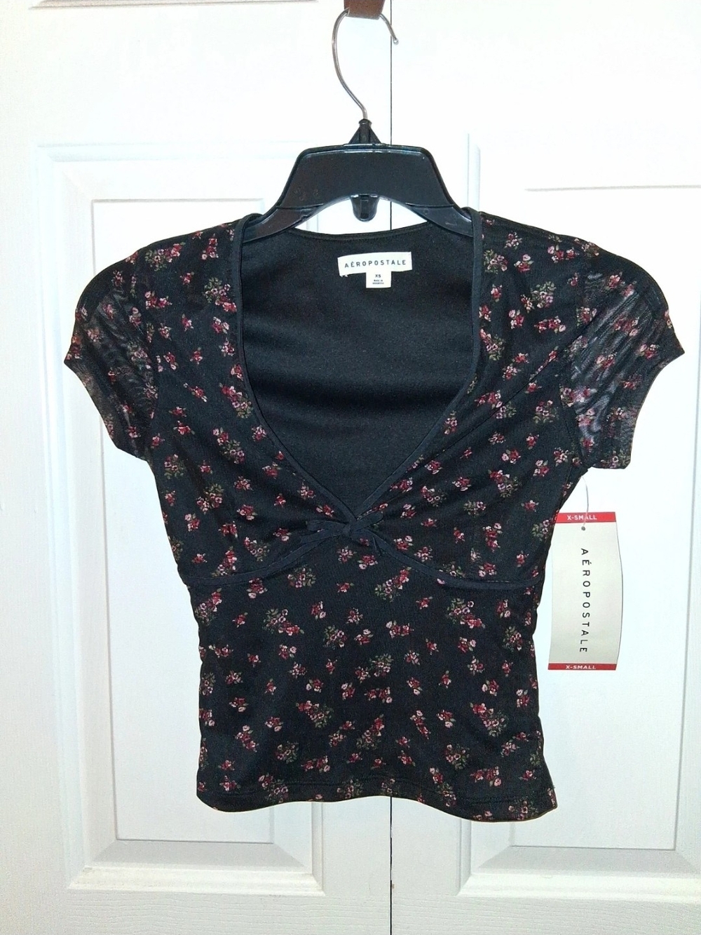 Aeropostale Black Crop Top with Red Floral Print